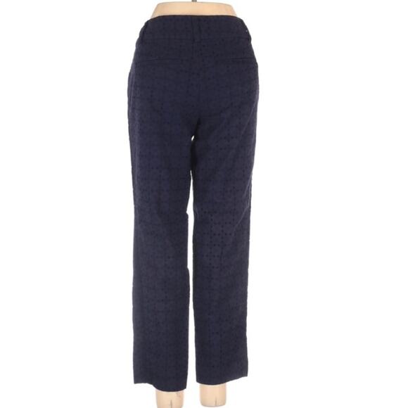 Loft Blue Eyelet Cropped Straight Leg Pants Womens 0 Ankle Trouser Preppy Navy - Picture 2 of 5